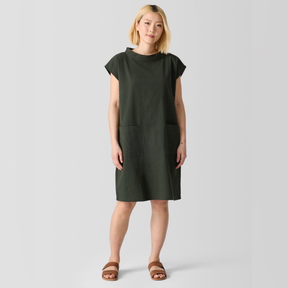 NWT Eileen Fisher organic cotton ripple dress in “Seaweed” green - Size L